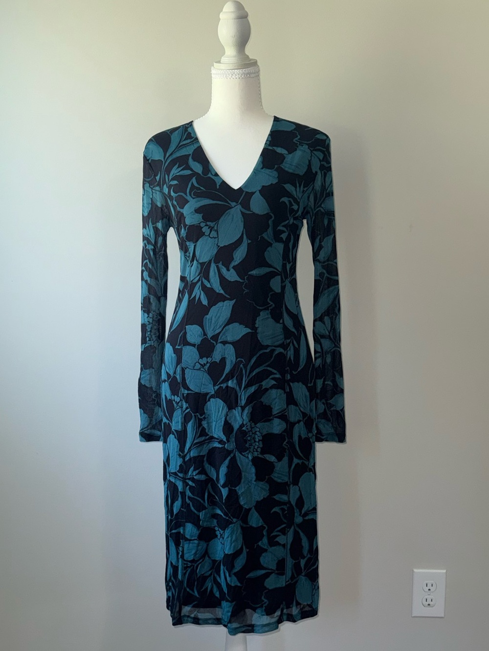 NWT Banana Republic Blue Floral Long Sleeve Midi Dress Size M